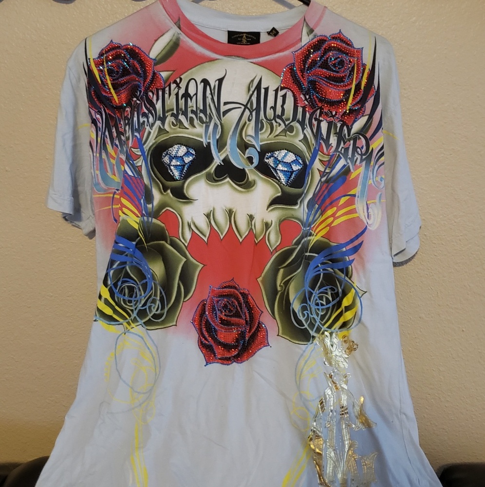 Christian Audigier graphic v-neck